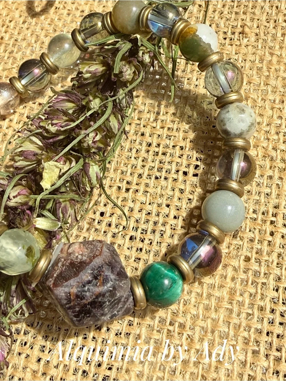 Green gemstones Gold & Earth-Tone Beaded super seven Bracelet